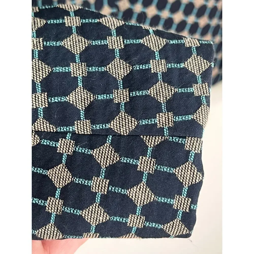 Tara Jarmon Geometric Print Long Sleeve Double Breasted Jacket Navy Women's 38